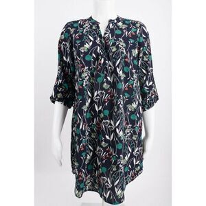Jessy B Womens Tunic Top Dress L Black Floral Cottagecore Multicolor Roll tab